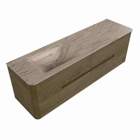 Mondiaz CIRO-DLUX Badkamermeubelset - 160x45x50cm - Solid surface wastafel Arena - 1 wasbak Links - zonder kraangaten - 4 lades - Dusk SW1533114