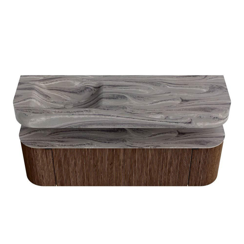 MONDIAZ THOR-DLUX 150cm meuble de salle de bains arrondi gauche + droite couleur Walnut avec 1 tiroir et 2 portes. Vasque suspendue CLOUD Gauche 1 trou de robinet couleur Sombra. SW1464913