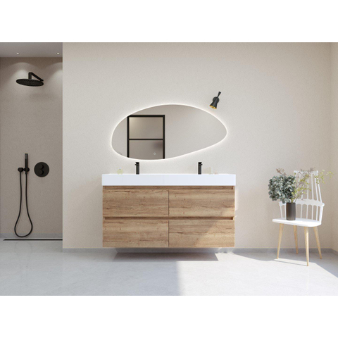 H&R Badmeubelen Infinity XXL 3D Badkamermeubelset - 140 cm - 2 keramische wasbakken kube wit - 2 kraangaten - 4 lades - french oak SW863529