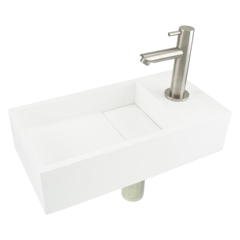 Differnz Solid fonteinset - 36x18.5x9cm - Rechthoek - 1 kraangat - Chroom - Solid Surface Wit met kraan SHOWROOMMODEL SHOW26559