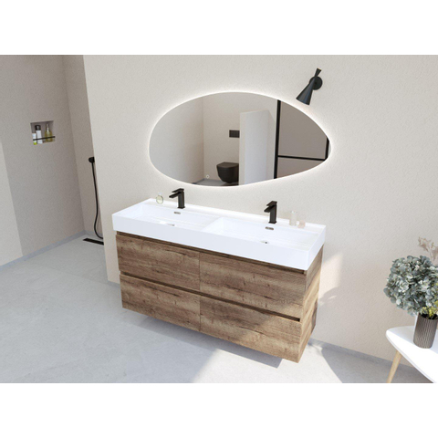 H&R Badmeubelen Infinity XXL 3D Badkamermeubelset - 140 cm - 2 keramische wasbakken kube wit - 2 kraangaten - 4 lades - charleston SW863532