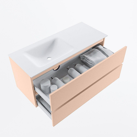 MONDIAZ VICA Ensemble meuble de salle de bains - 110cm - meuble sous-vasque rosee - 2 tiroirs - lavabo cloud gauche - sans trous de robinet - version haute 60cm - talc SW1083303