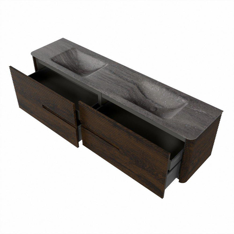 Mondiaz CIRO-DLUX Badkamermeubelset - 190x45x50cm - Solid surface wastafel Oza - 2 wasbak Dubbel - 2 kraangaten - 4 lades - Walnut SW1530683