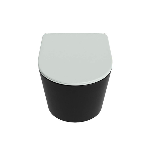 Mondiaz LAVIE hangtoilet – spoelrandloos – 36 x 53 cm – met softclose zitting – Urban (zwart), zitting Greey (lichtgroen/grijs) SW1208629