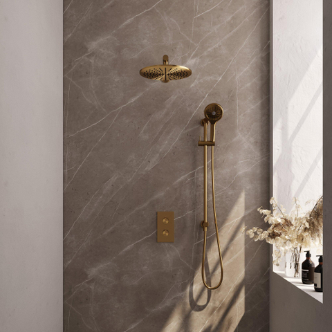 Brauer Gold Edition Ensemble de douche pluie encastré - douche principale 30cm - bouton lisse - douchette ronde 3 positions - glijstang - PVD - or brossé SW547688