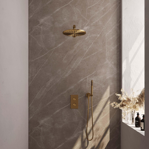 Brauer Gold Edition regendoucheset - 30cm - met omstel - wandarm 40cm - staafhanddouche - geborsteld goud SW547666