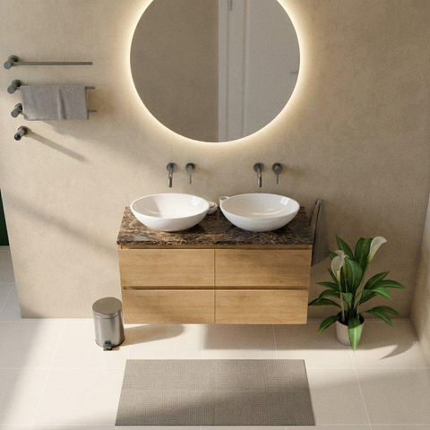Saniclass Holz Pure Badkamermeubelset - 120x45x63cm - Noche natuurstenen topblad dark emperador - zonder kraangat - 4 lades - mat eiken natural (hout) SW1479063
