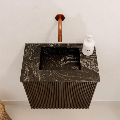 Mondiaz JOYA-DLUX Meuble de toilette 40cm - couleur Walnut - Vasque FAYE position Milieu Sans trou de robinet couleur Lava SW1422435