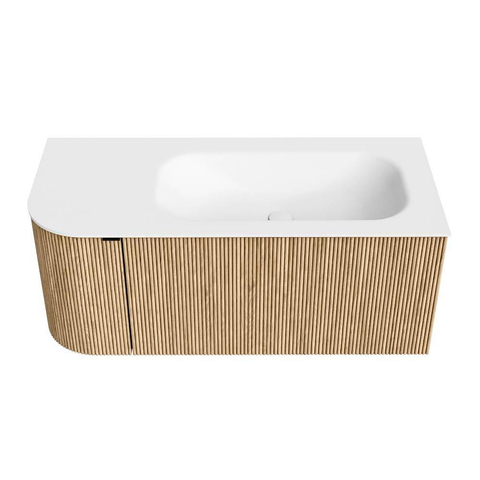 MONDIAZ KURVE 105cm meuble de salle de bains avec module 25 L couleur Oak avec 1 tiroir et 1 porte. Lavabo BIG SMALL à droite 1 trou de robinet Talc. SW1138156