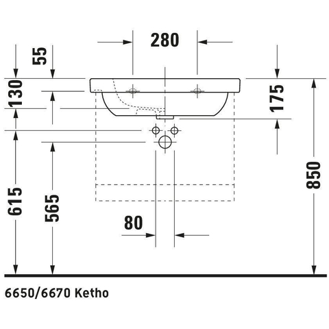 Duravit D-code Wastafel - 65x48cm - met 1 kraangat - met overloop - wit 0295855