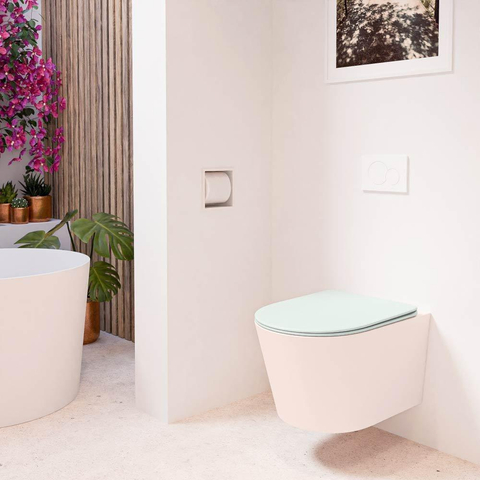 Mondiaz LAVIE WC suspendu – sans bride – 36 x 53 cm – avec abattant softclose – Rosee (rose), abattant Greey (vert clair/gris) SW1208625