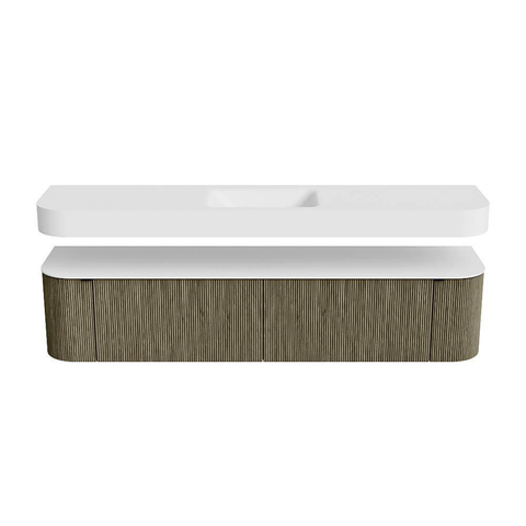 MONDIAZ THOR Meuble de salle de bains 200cm arrondi gauche + droite couleur Shadow avec 2 tiroirs et 2 portes. Vasque suspendue CLOUD Milieu 1 trou de robinet couleur Talc. SW1467713