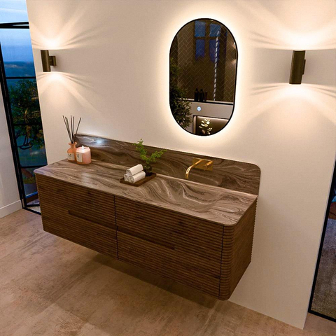 Mondiaz CIRO-DLUX Meuble de salle de bains - 160x45x50cm - lavabo en solid surface Sombra - 1 vasque à droite - sans trous de robinetterie - 4 tiroirs - Dusk SW1533415