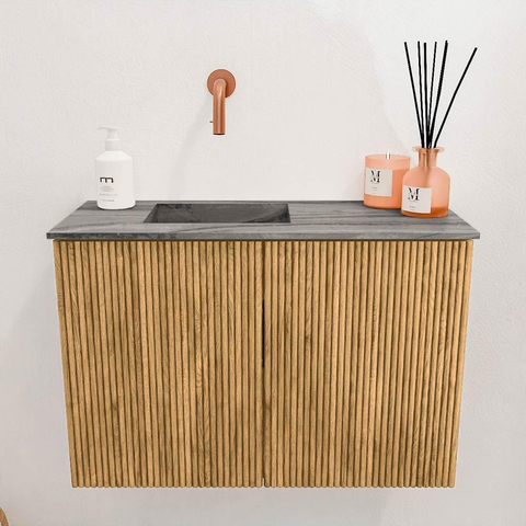 Mondiaz JOYA-DLUX 60cm toiletmeubel - kleur Oak - Wastafel FAYE positie Links Zonder kraangat kleur Sombra. SW1424242