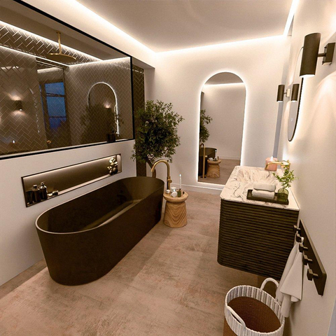 Mondiaz CIRO-DLUX Ensemble de meubles de salle de bains - 110x45x50cm - vasque solid surface Glace - 1 lavabo à gauche - sans trous de robinet - 2 tiroirs - Shadow SW1532200