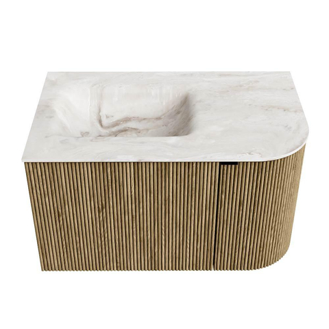 Mondiaz KURVE-DLUX Ensemble de meuble de salle de bains - 75x46x40cm - 1 tiroir - 1 porte - lavabo solid surface - gauche - sans trou de robinet - Dusk SW1414860