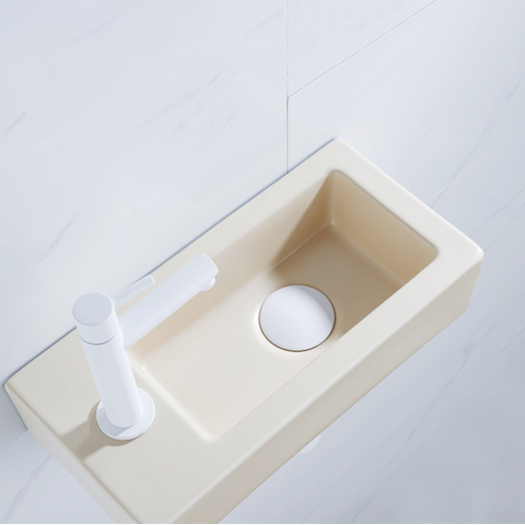 QeramiQ Fuente fonteinset – 37.5x18.5x9 cm – keramiek beige – kraangat links – mat witte kraan SW1232741