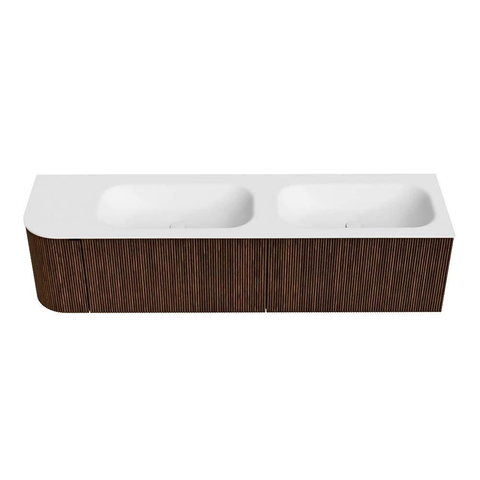 MONDIAZ KURVE 175cm meuble de salle de bains avec module 25 L couleur Walnut avec 2 tiroirs et 1 porte. Lavabo BIG SMALL double / droite 2 trous de robinet Talc. SW1138326