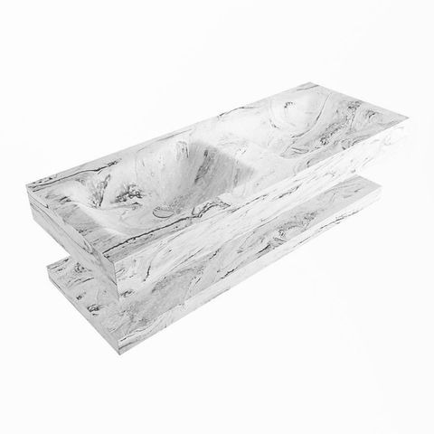 Mondiaz ALAN-DLUX Ensemble de meuble - 120cm - meuble Glace mat - 0 tiroirs - Lavabo Cloud Glace suspendu - vasque Gauche et droite - 0 trous de robinet SW809248