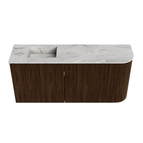 Mondiaz JOYA-DLUX 91.6cm toiletmeubel - ronding rechts kleur Walnut - Wastafel FAYE positie Links Zonder kraangat kleur Glace. SW1422403
