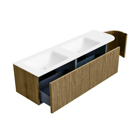 Mondiaz KURVE Ensemble de meubles de salle de bains - 155x46x40cm - 2 tiroirs - 1 porte - vasque solid surface - double / gauche - sans trou de robinet - Dusk SW1414813