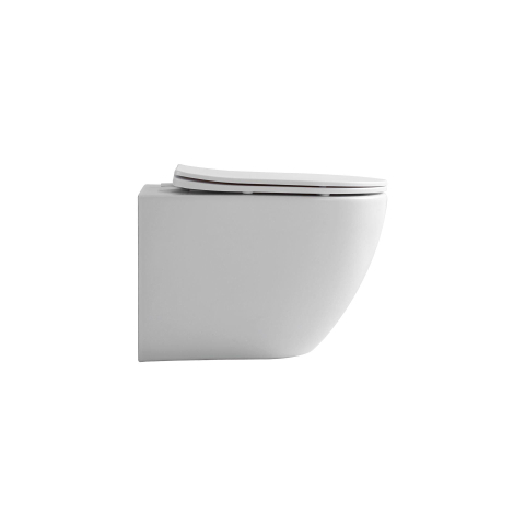 Aloni Pro Toilet suspendu - 36x49x32cm - chasse tourbillonnante - sans rebord - avec abattant - fermeture douce - libération rapide - compact - blanc mat SW1446225