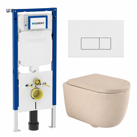 QeramiQ Dely Swirl Toiletset - 36.3x51.7cm - Geberit UP720 Duofix Sigma inbouwreservoir - 35mm zitting - glans witte bedieningsplaat - rechthoekige knoppen - mat beige SW1413985