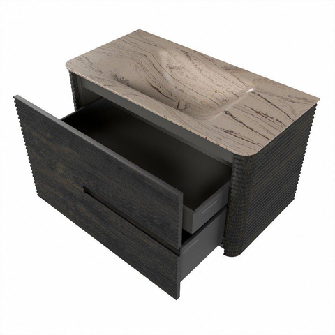 Mondiaz CIRO-DLUX Ensemble de meubles de salle de bains - 90x45x50cm - lavabo en solid surface Arena - 1 bassin au centre - sans trous de robinet - 2 tiroirs - Shadow SW1532322