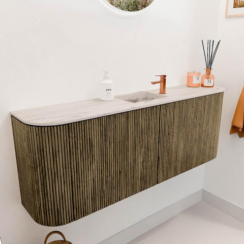 Mondiaz JOYA-DLUX Meuble de toilette 113,2cm - arrondis gauche et droite couleur Dusk - Vasque FAYE position Milieu 1 trou de robinet couleur Nata SW1425953