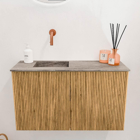 Mondiaz JOYA-DLUX 70cm toiletmeubel - kleur Oak - Wastafel FAYE positie Links Zonder kraangat kleur Oza. SW1424082