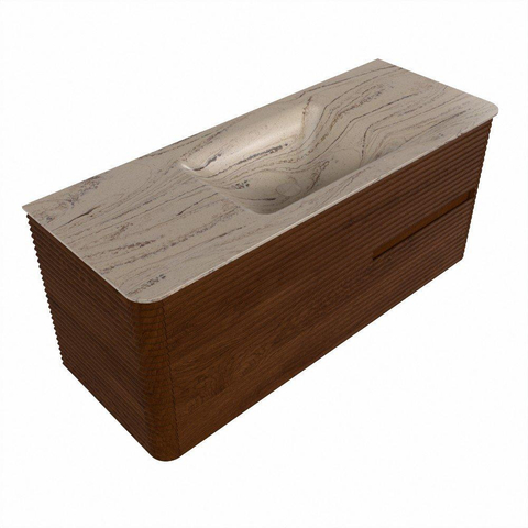 Mondiaz CIRO-DLUX Badkamermeubelset - 120x45x50cm - Solid surface wastafel Arena - 1 wasbak Midden - zonder kraangaten - 2 lades - Ruby SW1531699