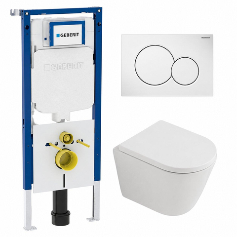 QeramiQ Dely Toiletset - Geberit UP720 inbouwreservoir - witte bedieningsplaat - softclose toilet zitting - 35mm - met Burda frame - mat wit SW1427997