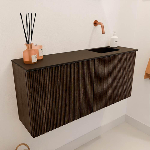 Mondiaz JOYA 90cm meuble de salle de bains WC - couleur Walnut - Vasque FAYE position Droite Sans trou de robinet couleur Urban. SW1421367