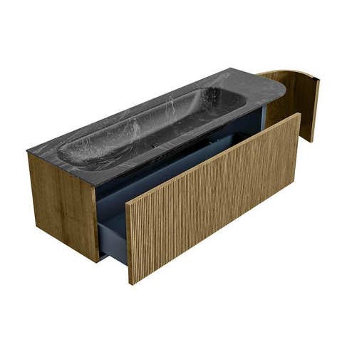 Mondiaz KURVE-DLUX Badkamermeubelset - 145x46x40cm - 1 lade - 1 deur - wastafel solid surface - links - 2 kraangaten - Dusk SW1415553