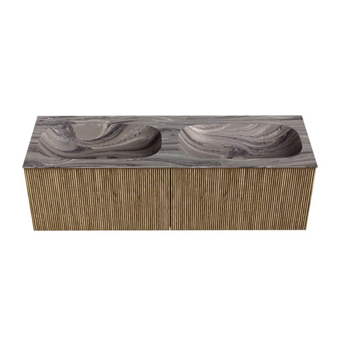 MONDIAZ KURVE-DLUX Meuble de salle de bains 140 cm couleur Dusk avec 2 tiroirs et 0 porte. Lavabo STOR SMALL Double 2 trous de robinet Sombra. SW1433900