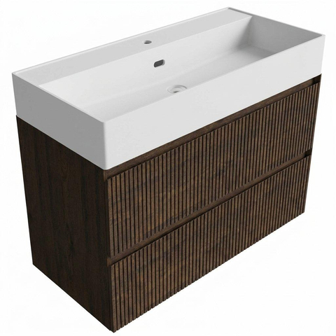 Saniclass Holz Atelier Badkamermeubelset - 100x45x72cm - Legend keramische wastafel mat wit - 1 wasbak - 1 kraangat - 2 lades - mat eiken charcoal (hout) SW1579616