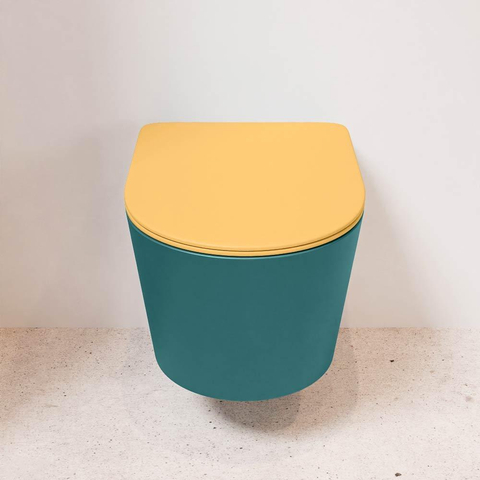 Mondiaz LAVIE hangtoilet – spoelrandloos – 36 x 53 cm – met softclose zitting – Smag (groen), zitting Ocher (geel) SW1208784