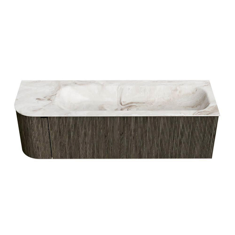 Mondiaz KURVE-DLUX Ensemble de meuble de salle de bains - 145x46x40cm - 1 tiroir - 1 porte - lavabo solid surface - droit - 2 trous de robinet - Shadow SW1414389