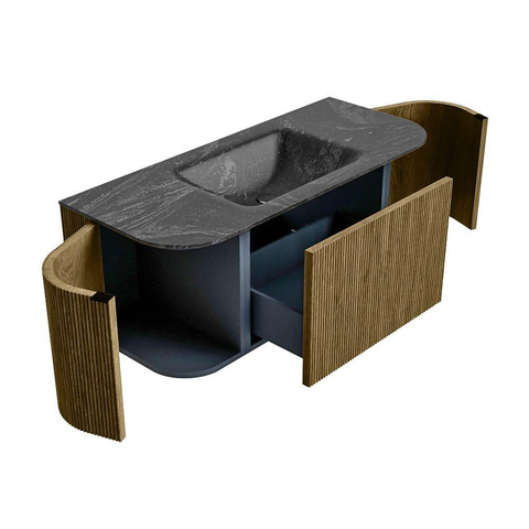 Mondiaz KURVE-DLUX Ensemble meuble de salle de bains - 110x46x40cm - 1 tiroir - 2 portes - lavabo solid surface - central - 1 trou de robinet - Dusk SW1415232