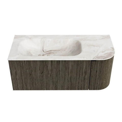 Mondiaz KURVE-DLUX Ensemble de meuble de salle de bains - 105x46x40cm - 1 tiroir - 1 porte - vasque solid surface - gauche - sans trou de robinet - Shadow SW1416095