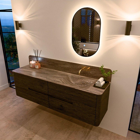 Mondiaz CIRO-DLUX Ensemble de meubles de salle de bains - 170x45x50cm - plan vasque Solid surface Oza - 1 vasque à droite - sans trous de robinetterie - 4 tiroirs - Shadow SW1532661