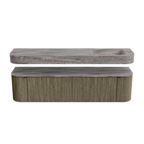 MONDIAZ THOR-DLUX 180cm badmeubel ronding links + rechts kleur Shadow met 2 lades en 2 deuren. Vrijhangende wastafel CLOUD Rechts 1 kraangat kleur Oza. SW1466299