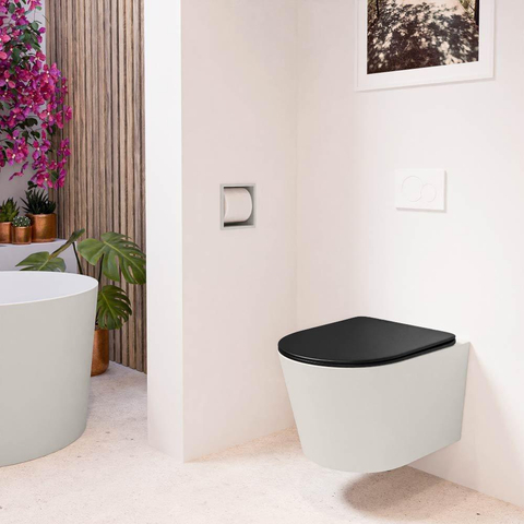Mondiaz LAVIE hangtoilet – spoelrandloos – 36 x 53 cm – met softclose zitting – Linen (offwhite), zitting Urban (zwart) SW1208744