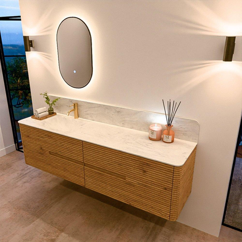 Mondiaz CIRO-DLUX Badkamermeubelset - 180x45x50cm - Solid surface wastafel Opalo - 1 wasbak Links - 1 kraangat - 4 lades - Oak SW1530929