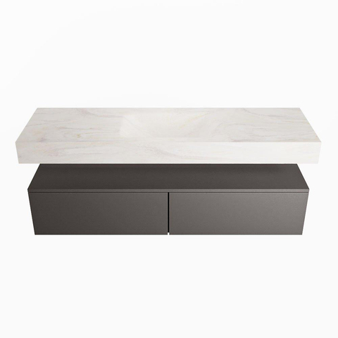 Mondiaz ALAN-DLUX Ensemble de meuble - 150cm - meuble Dark grey mat - 2 tiroirs - Lavabo Cloud Ostra suspendu - vasque Centre - 1 trou de robinet SW807136