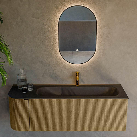 Mondiaz KURVE Ensemble de meuble de salle de bains - 135x46x40cm - 1 tiroir - 1 porte - lavabo solid surface - droit - 1 trou de robinet - Dusk SW1415121