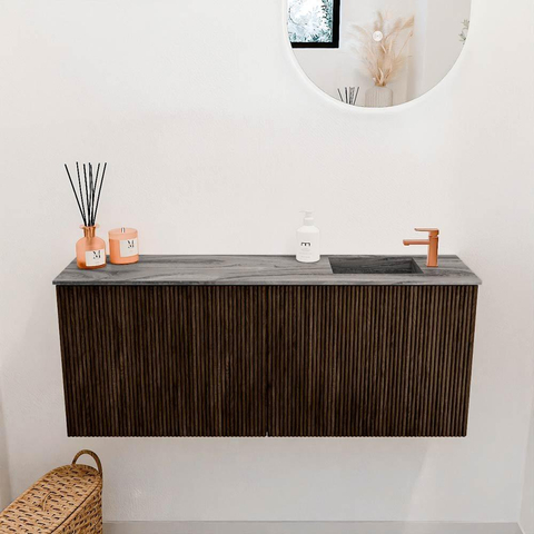 Mondiaz JOYA-DLUX 100cm toiletmeubel - kleur Walnut - Wastafel FAYE positie Rechts 1 kraangat kleur Sombra. SW1424748
