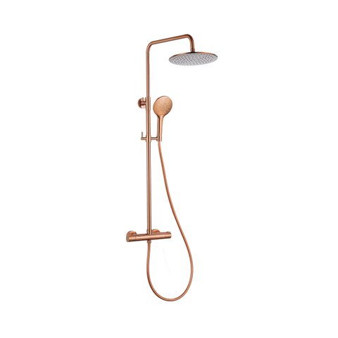 Fortifura Calvi Regendoucheset - thermostatisch - 25cm - hoofddouche - gladde slang - ronde handdouche - PVD - geborsteld koper SW1204397