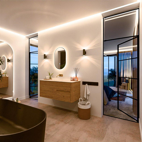 Mondiaz CIRO-DLUX Ensemble de meubles de salle de bains - 120x45x50cm - vasque en solid surface Meli - 1 lavabo à gauche - sans trous de robinet - 2 tiroirs - Chêne SW1531402