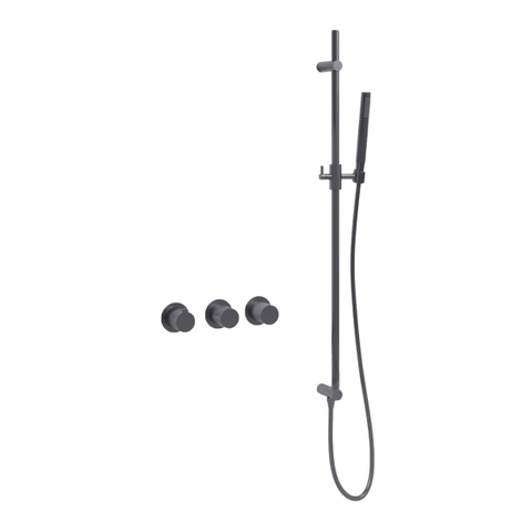 Fortifura Nebbio Badcombinatie-set - thermostaatkraan - glijstang - met geïntegreerde - wandaansluitbocht - metalen doucheslang - staaf handdouche - badvulcombinatie - PVD - geborsteld gunmetal (antraciet) SW1238029